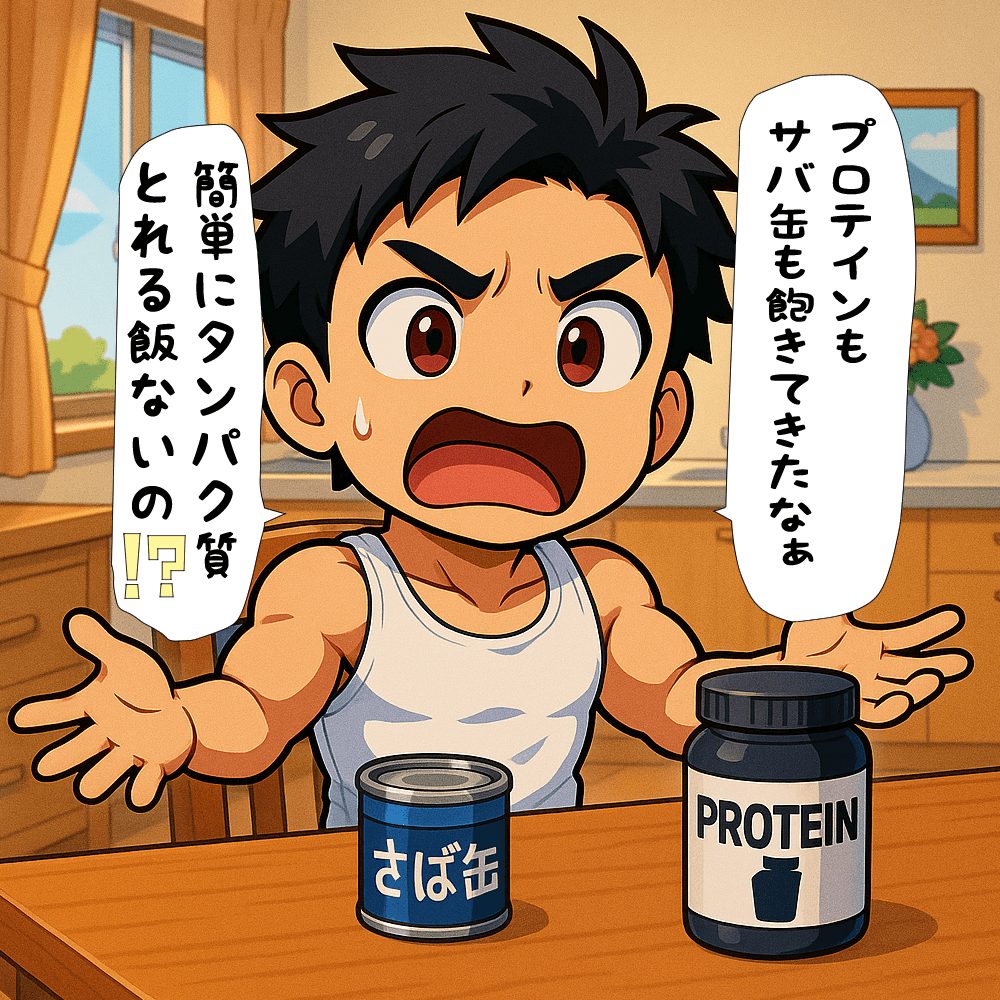 プロテインも鯖缶も飽きてきたから、他に簡単にタンパク質取れる飯がないか訪ねるこたぽん