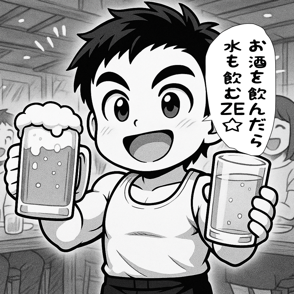 お酒を飲んだら水も飲むと言っているこたぽん