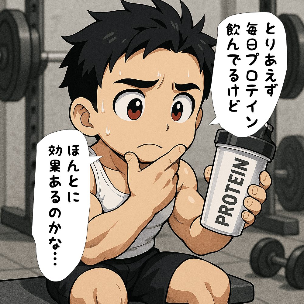 とりあえずプロテインは飲んでるけどほんとに効果あるのか不安になってるこたぽん